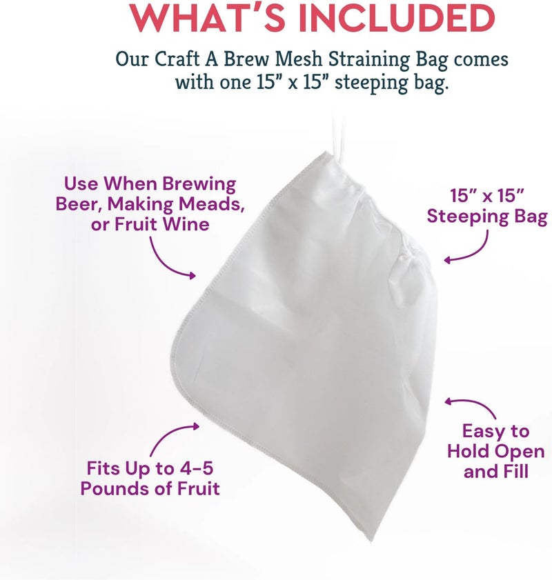 Craft A Brew - Mesh Straining Bag - For Wine Making, Beers & Meads - Nylon Steeping Bags - For Steeping Grains Or Fermenting Whole Fruit - Fits Up to 4-5 lb of Fruit - 15” x 15” - 1 Count - Image 3